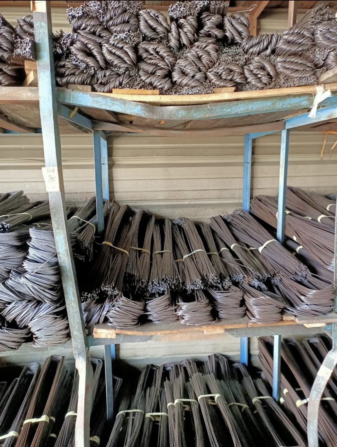 Finished wire products racked by size
